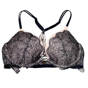 Victorias Secret Size 32C Very Sexy Push Up Bra Black Lace Front Clasp Strappy